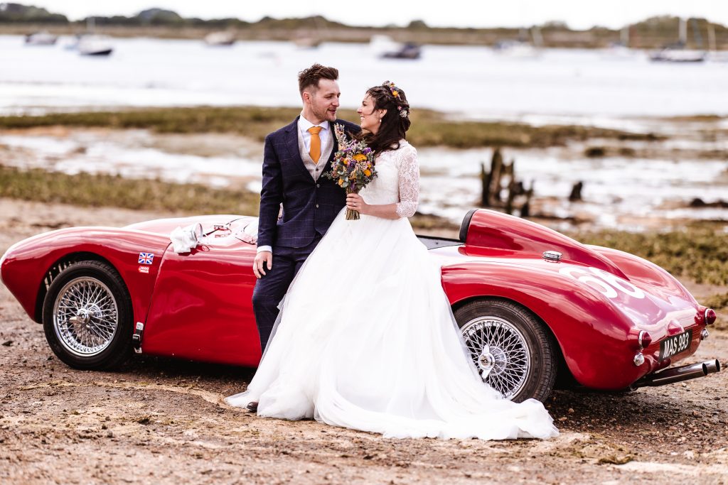 Bride and groom by the sea