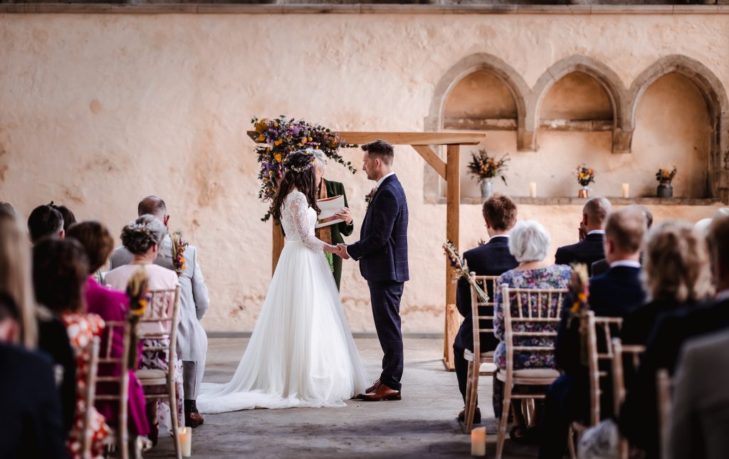 bride and groom at the wedding ceremony at church