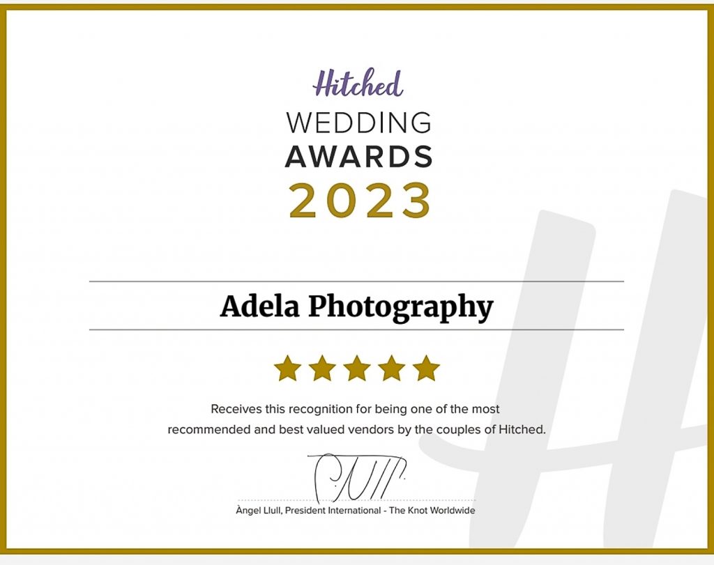 Adela Photography is an award winning wedding photographer. Adela is on the the most recommended and best valued vendors by the couples of Hitched