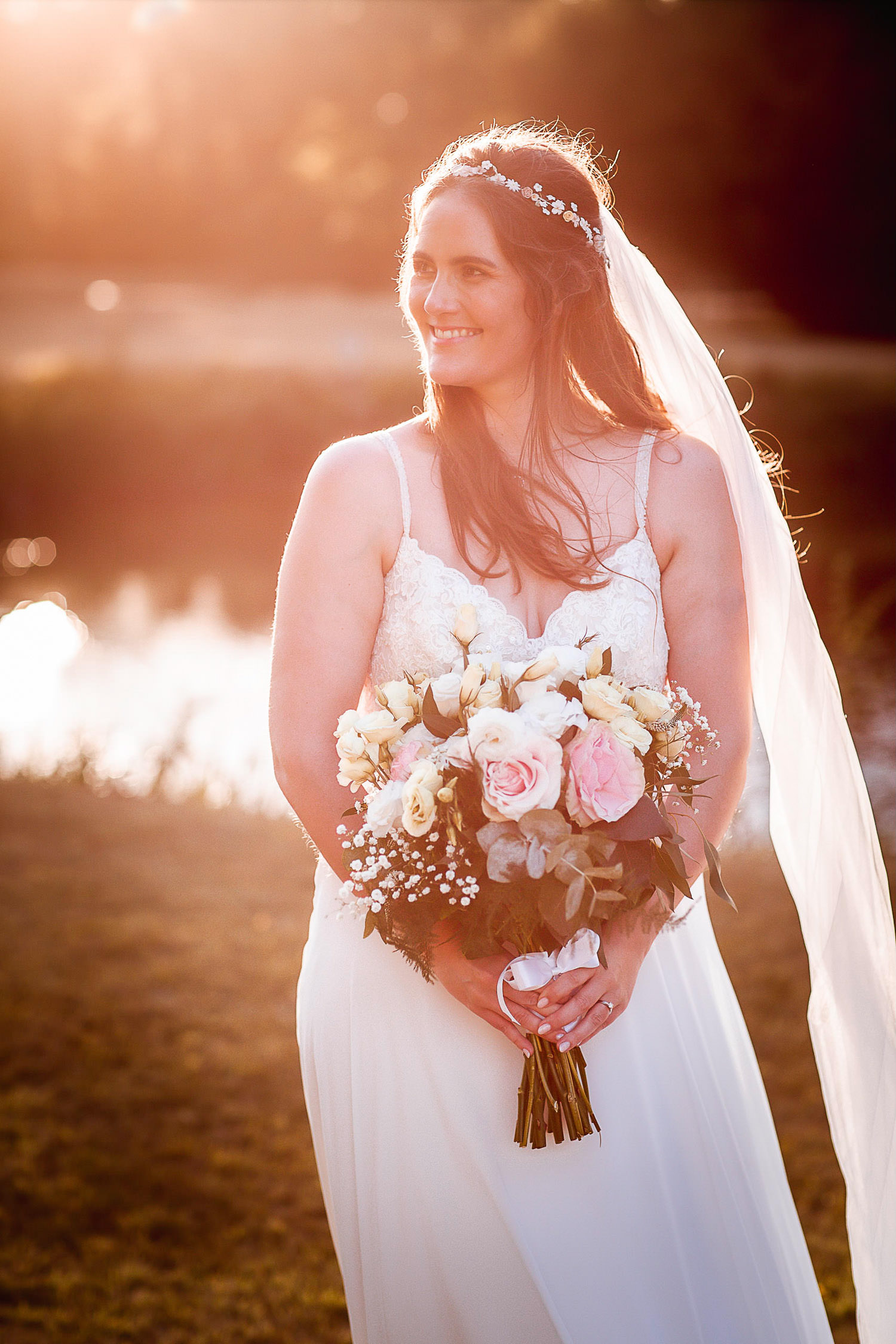 Summer Wedding at Folkington Manor, West Sussex. Sunset wedding photos. 