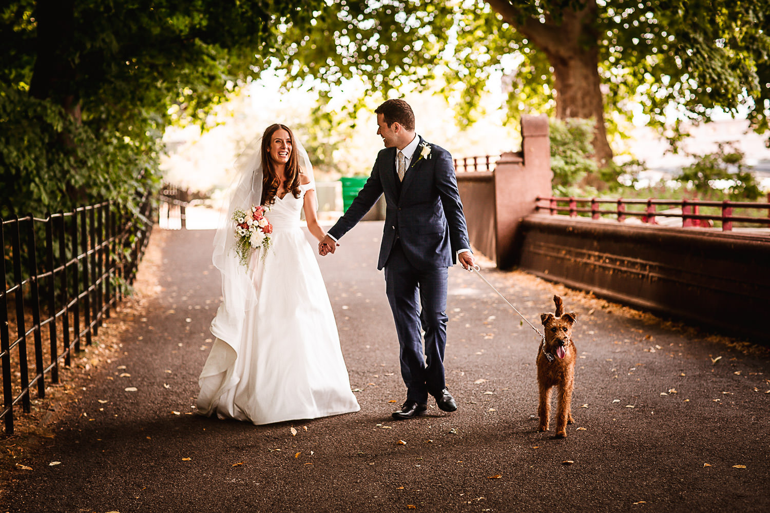 Wedding couple photos at Battersea bridge, London