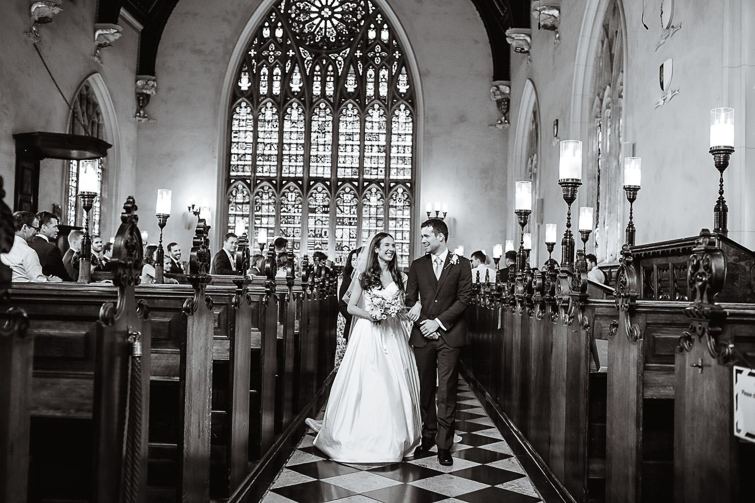 Summer wedding at ceremony at Lincoln's Inn Chapel, London