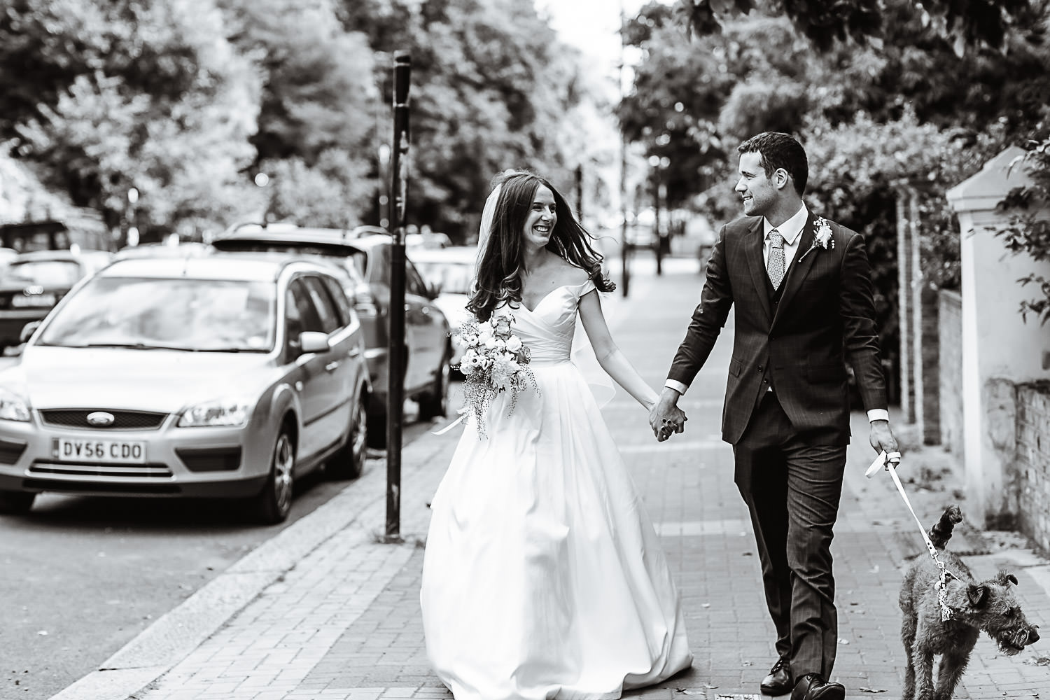 Wedding couple photos at Battersea bridge, London