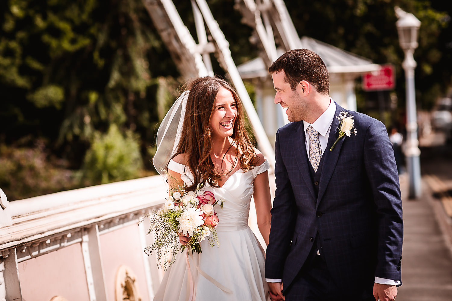 Wedding couple photos at Battersea bridge, London