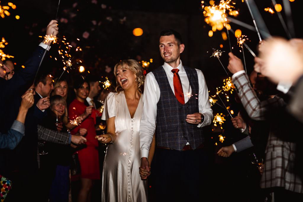 Autumn wedding at Priston Mill, Bath, Somerset, sparklers wedding photos