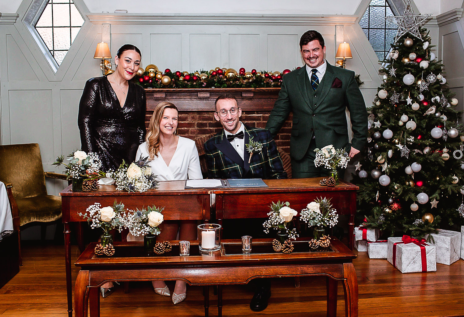 Winter Christmas wedding at Montague Arms Hotel, Beaulieu, New Forest, Hampshire. Ceremony 