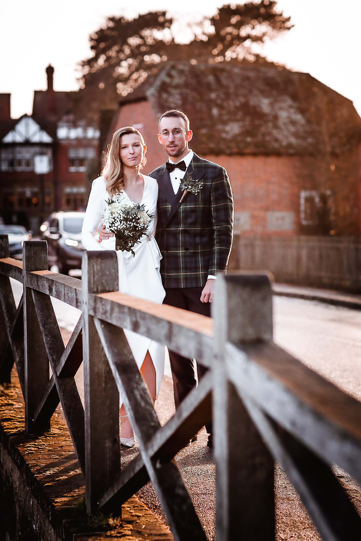 Winter Christmas wedding at Montague Arms Hotel, Beaulieu, New Forest, Hampshire. sunset wedding photos