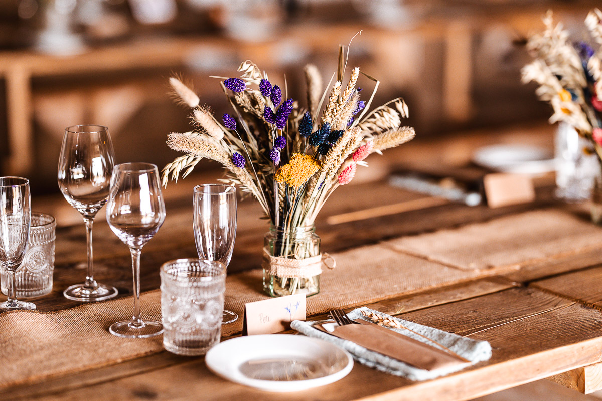 wedding table decoration at Chidham Barn