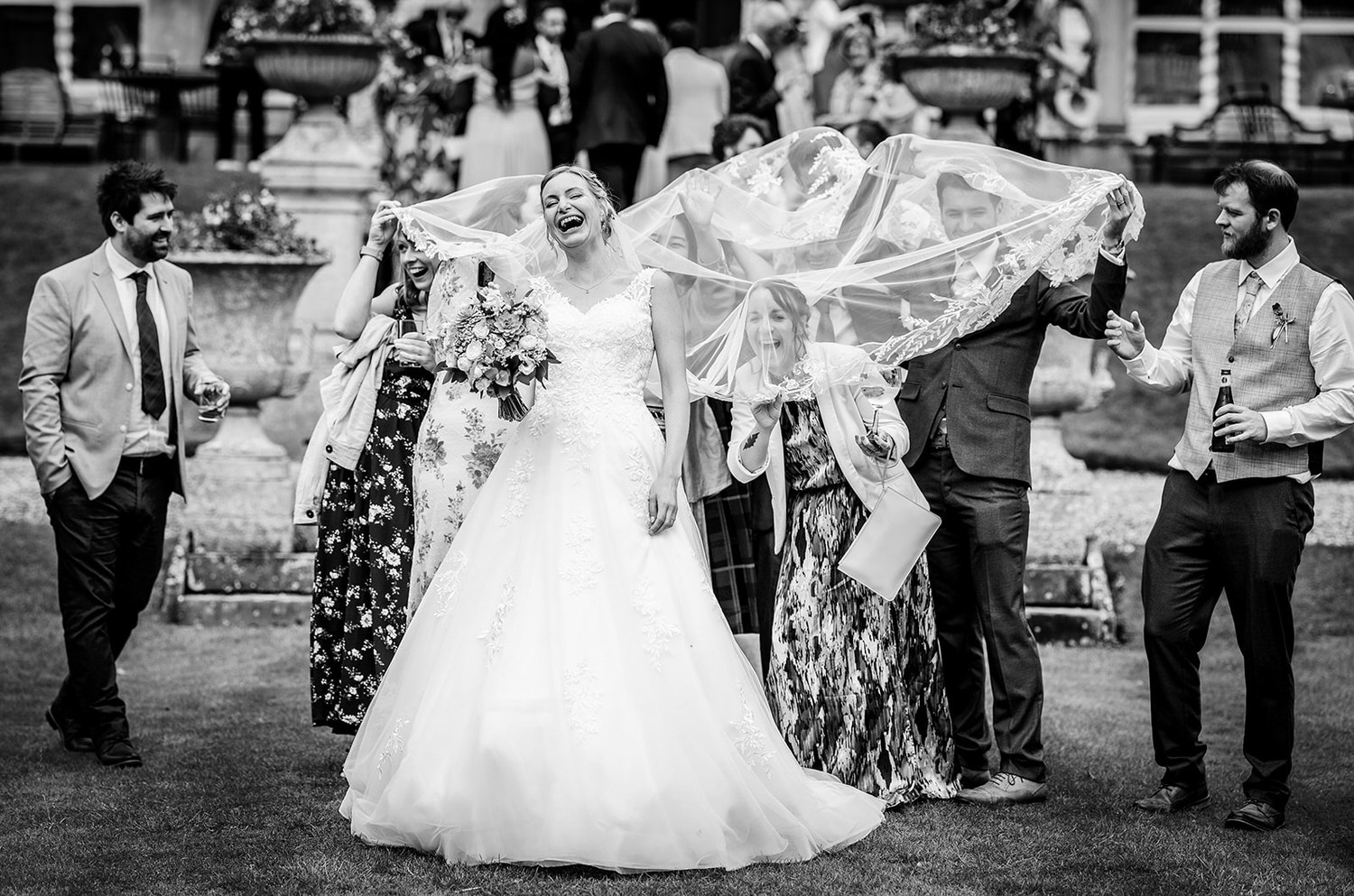 Fun photo of bride with her friends at Grittleton House wedding venue