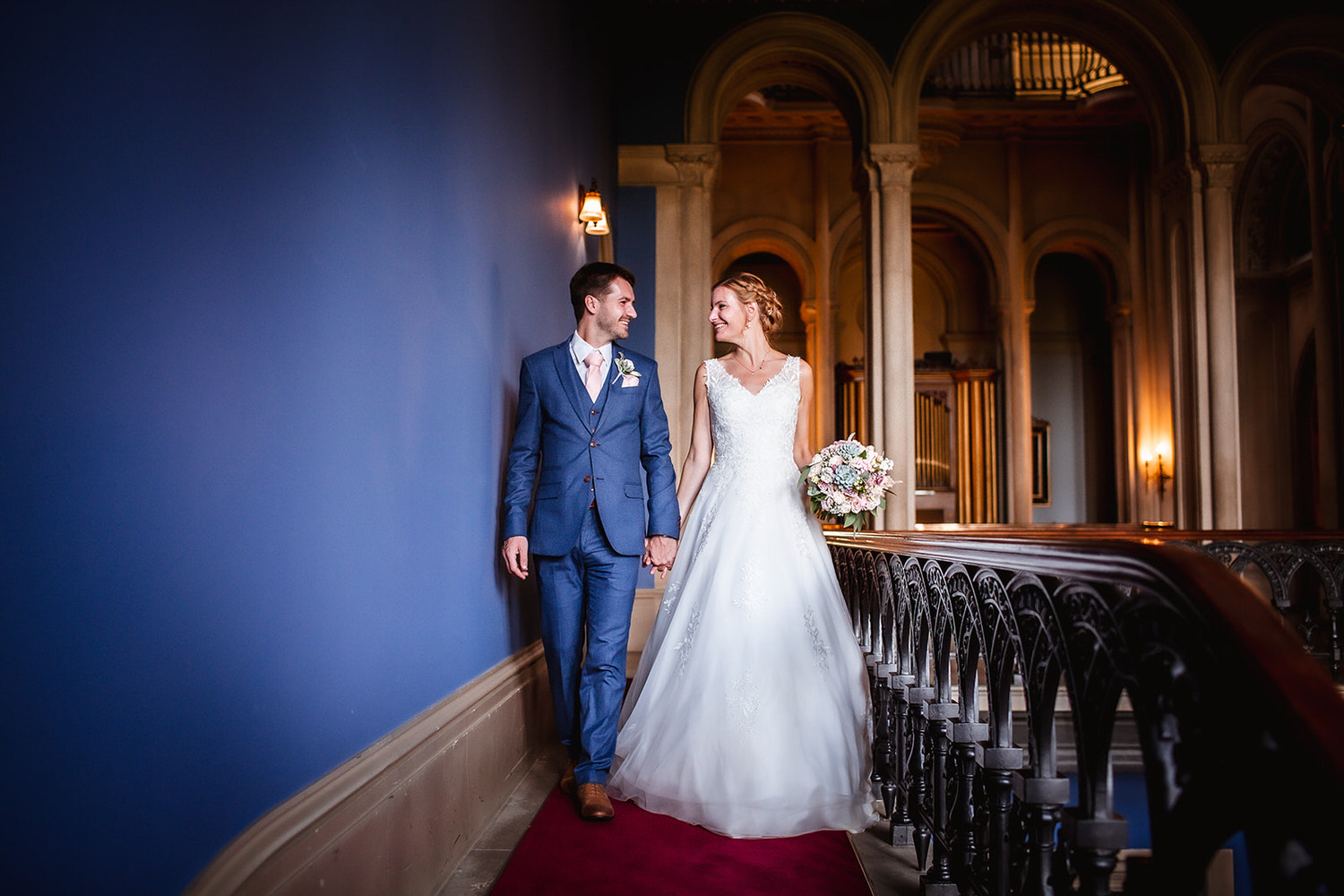 elegant photo of bride and groom walking at Grittleton House Chippenham, Witshire