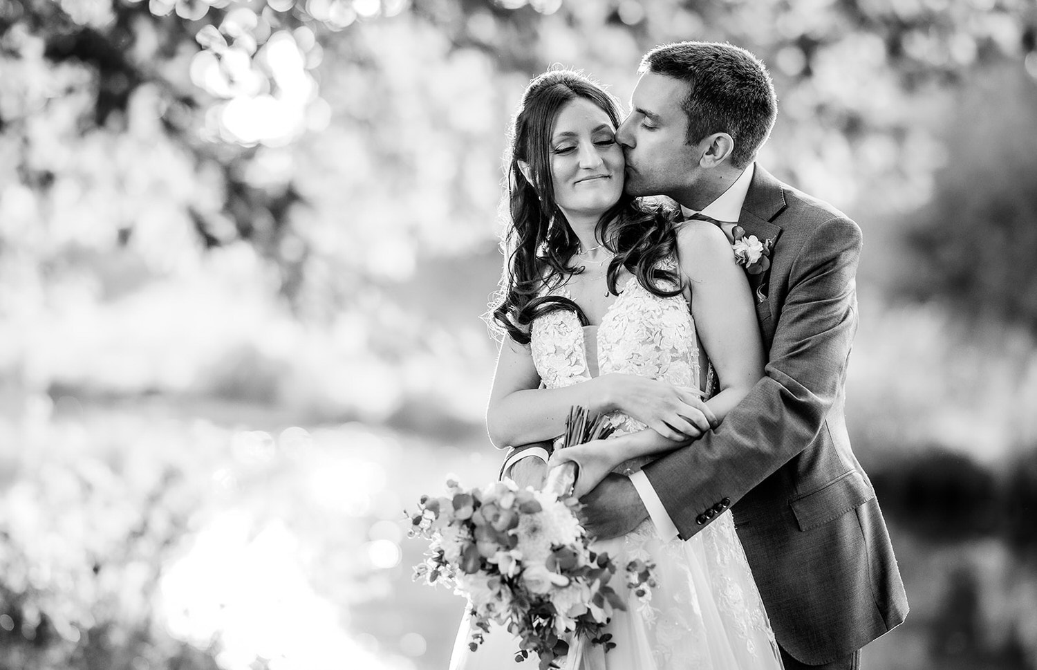 Winchester wedding photographer. Black and white photo of wedding couple