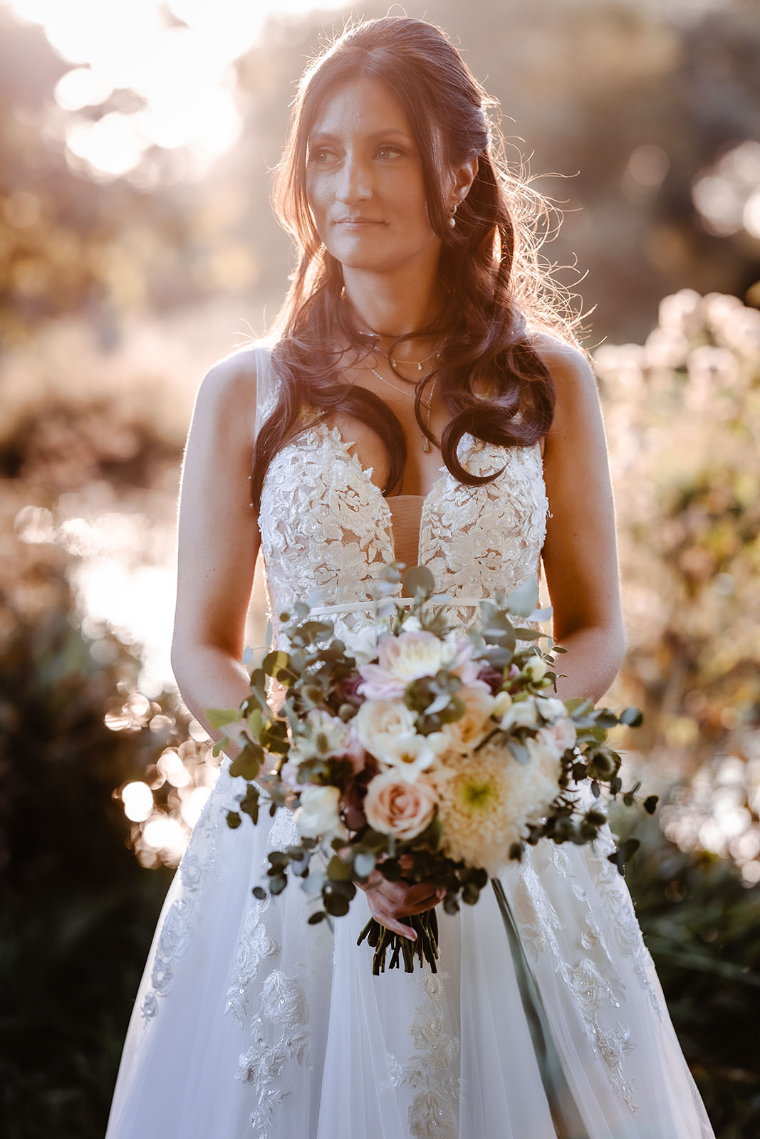 portrait photo of bride during the sunset at Winchester wedding