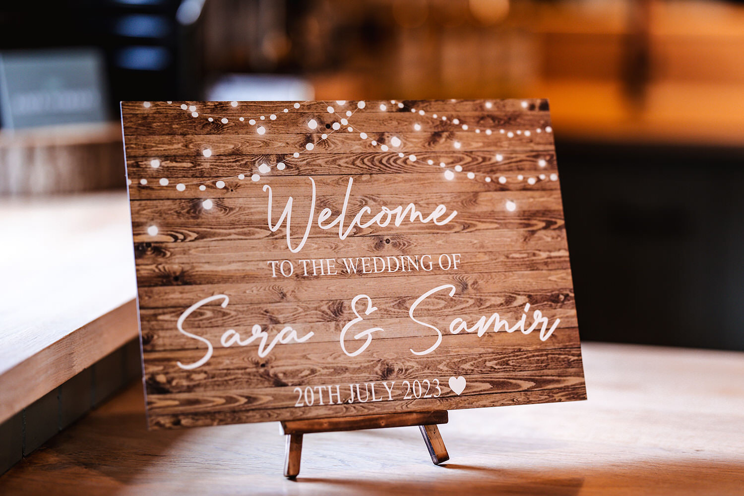 wedding welcome wooden board at Gate Street, Surrey