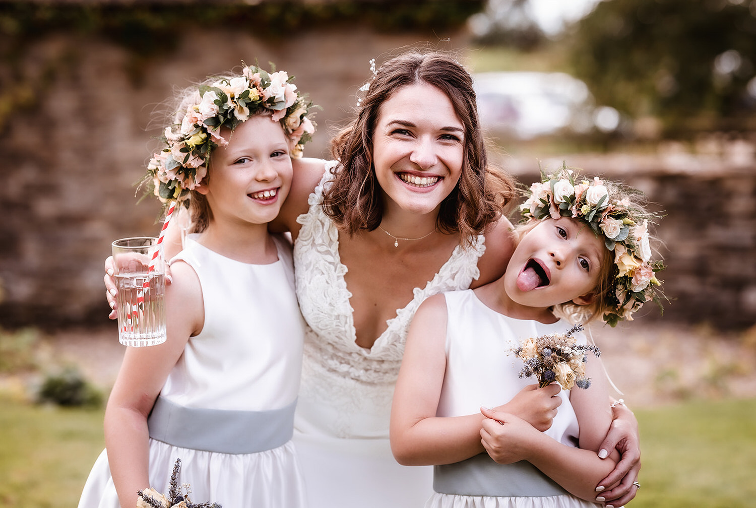 flower girls with flower hair band fun photo