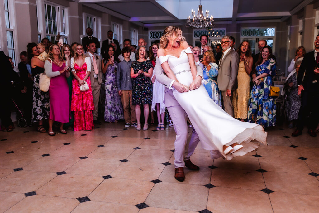 fun photo of first wedding dance