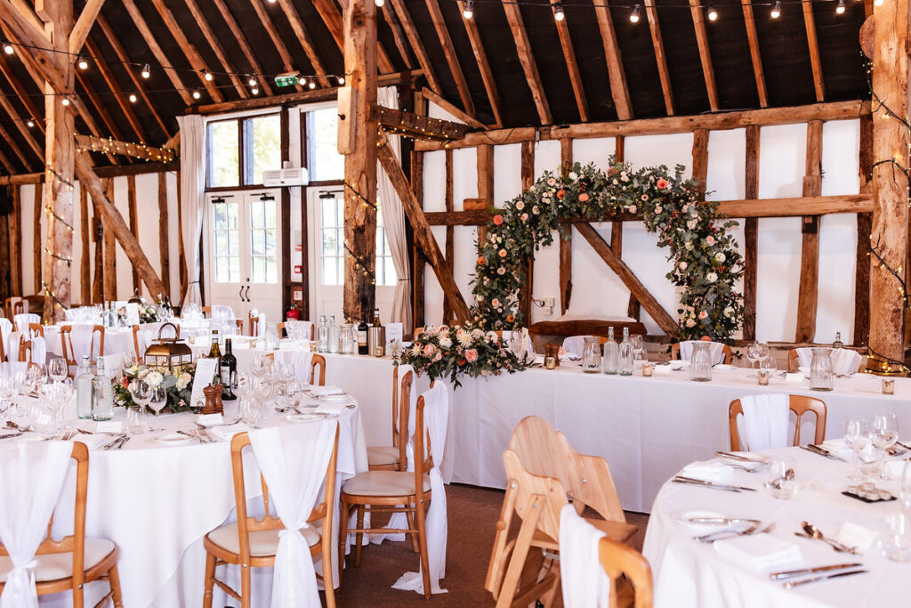 flower deco for a wedding venue rustic barn in Hampshire