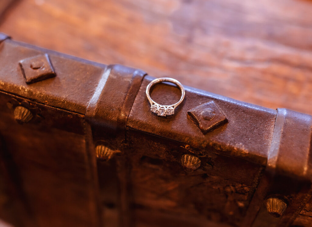 engagement ring with a rustic backround