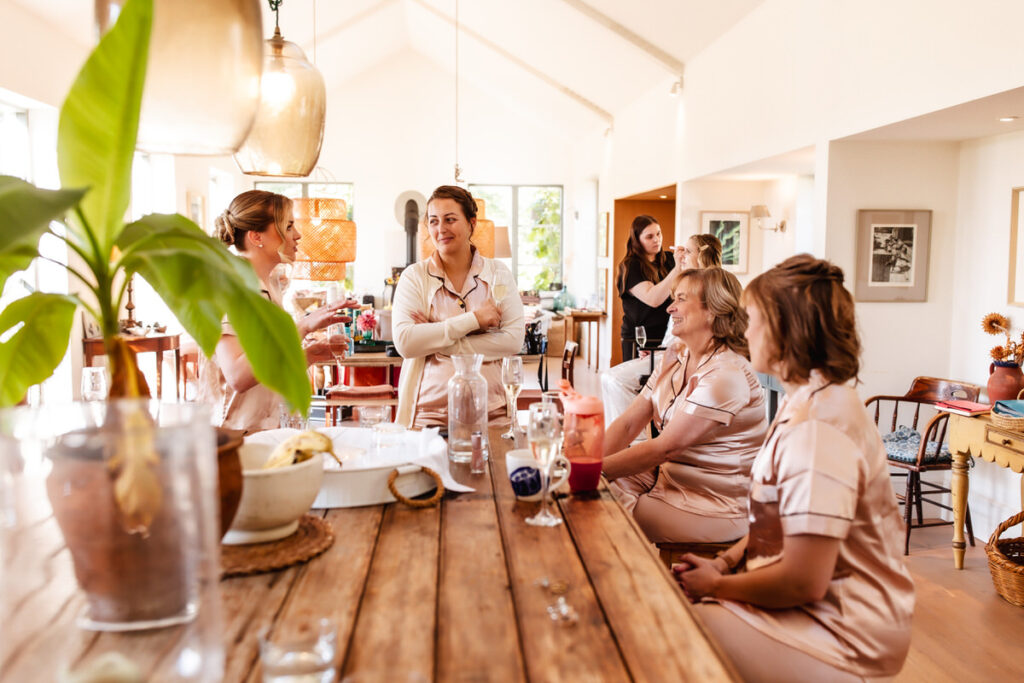 mother of bride and bridesmaid getting ready for a wedding