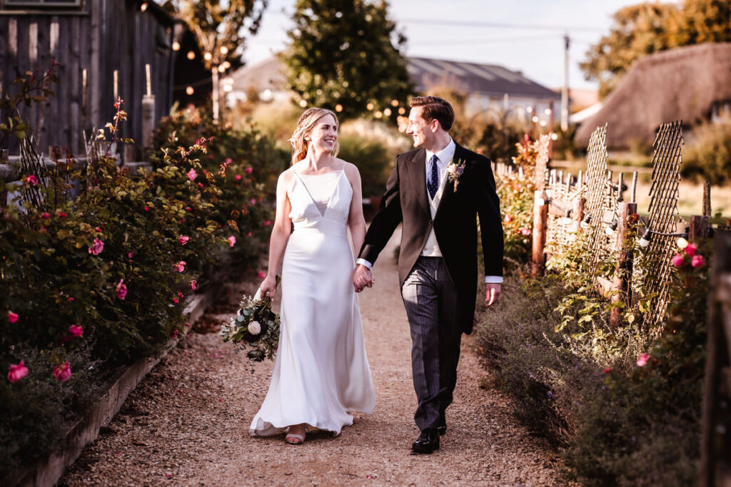 natural and relaxed photo of bride and groom 