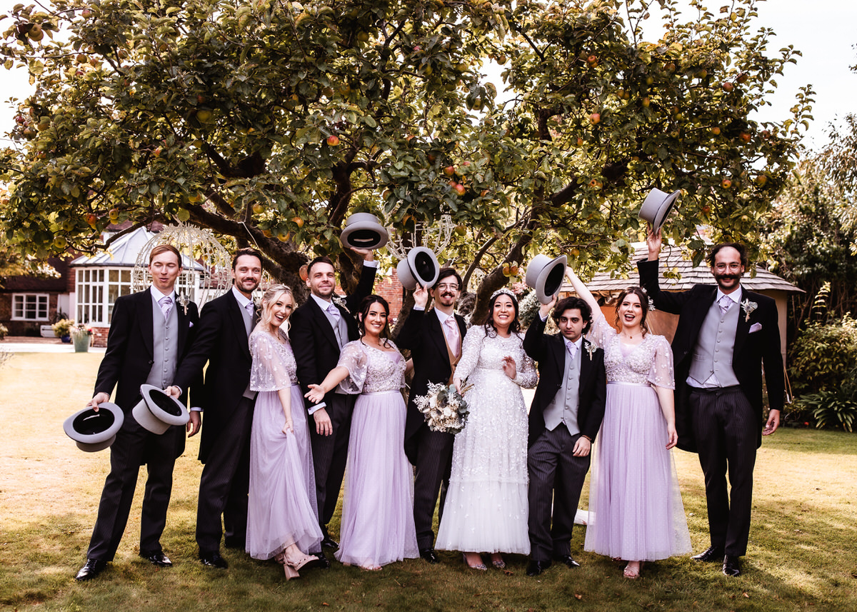 wedding party fun photo in the garden