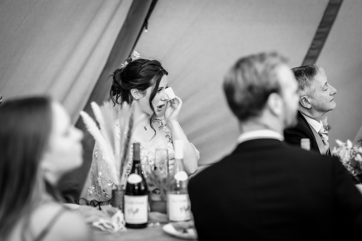 emotional bridesmaid during the wedding speech