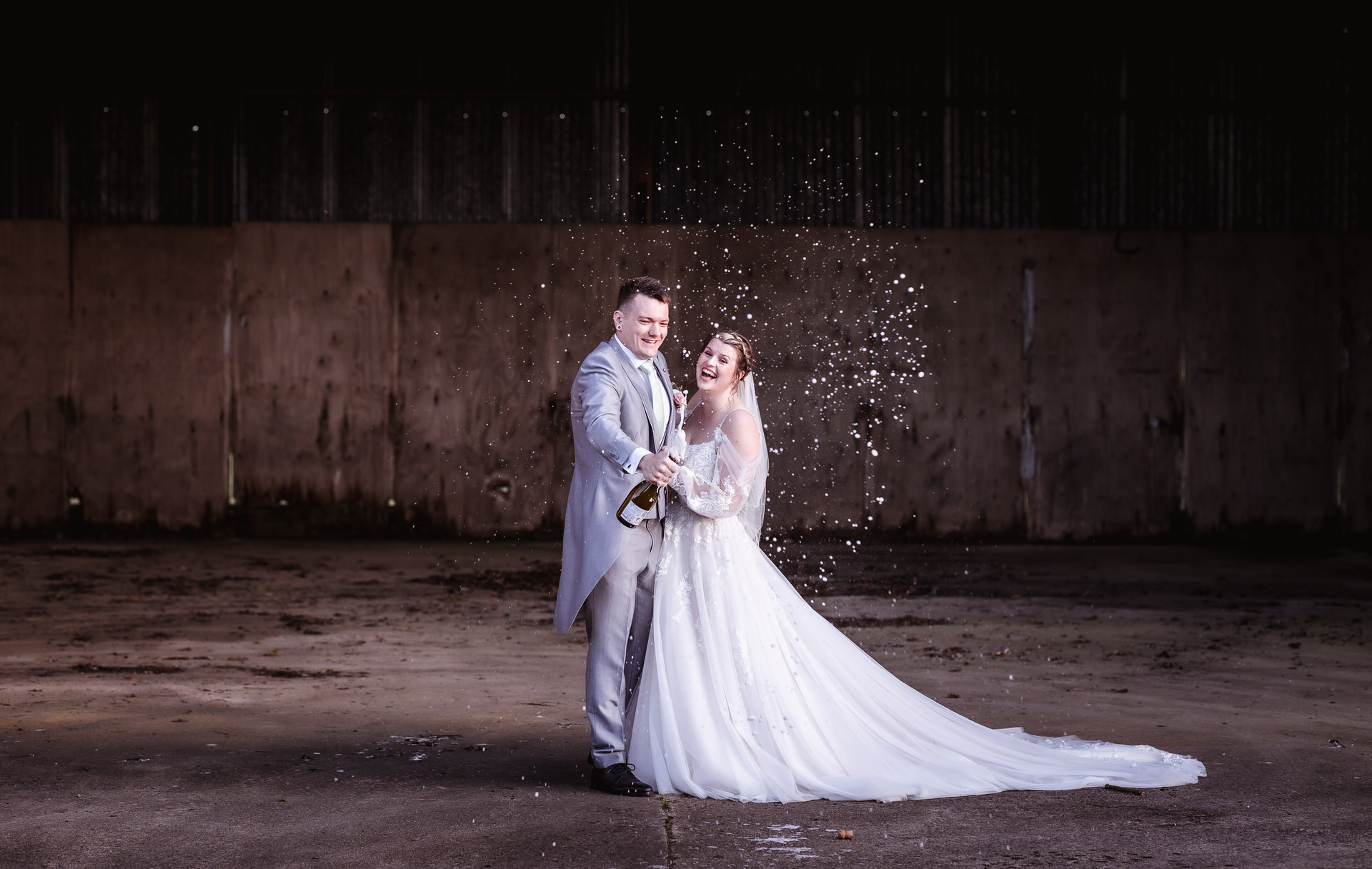 Bride and groom champagne prosecco bubbles photo